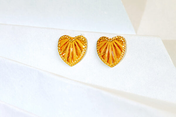 Radiant Heart-Shaped Sunray Gold Studs