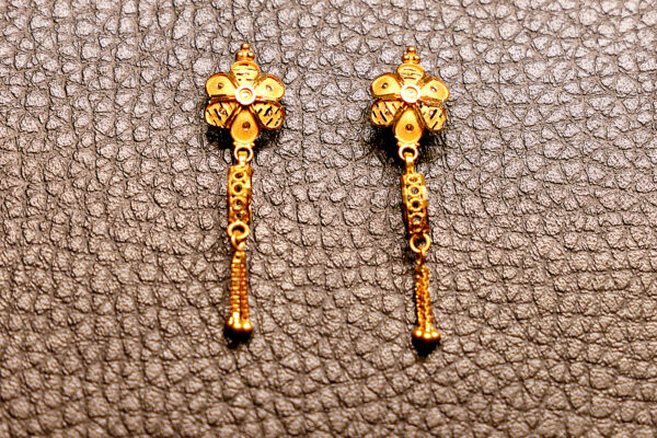 Exquisite Floral Design Gold Drop Earrings