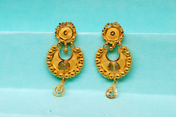 Traditional Crescent Moon Filigree Gold Drop Earrings