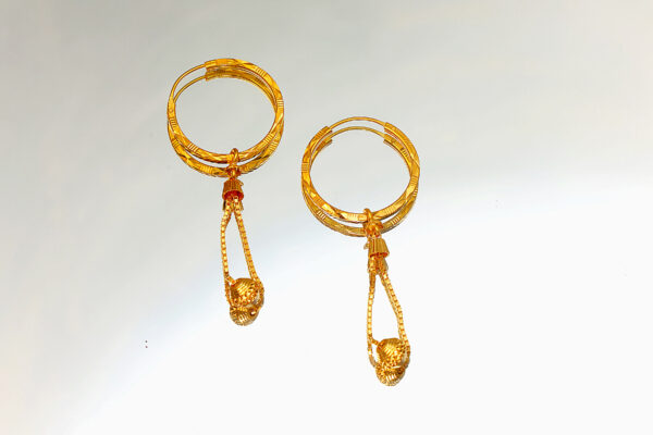 Elegant Textured Gold Hoop Dangler Earrings