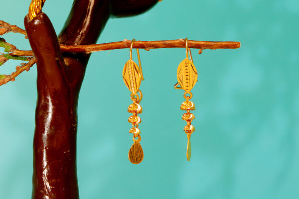 Elegant Textured Gold Drop Earrings with Cascading Discs