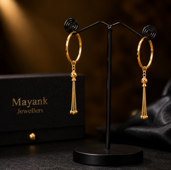 Elegant Hanging Bead Gold Hoop Earrings