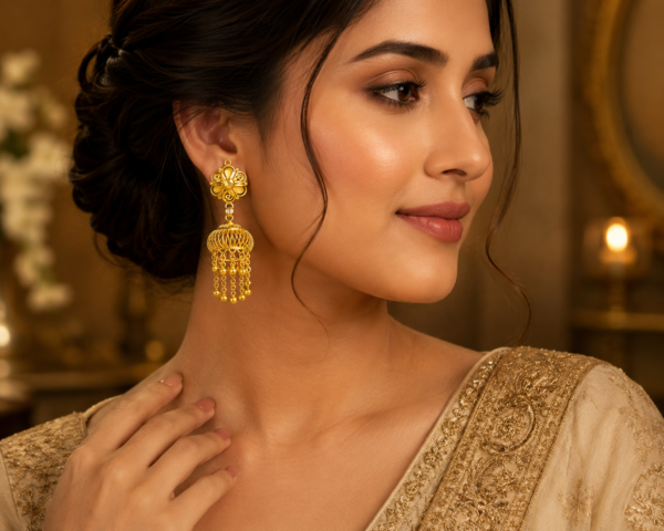 Exquisite Filigree Gold Jhumka Earrings