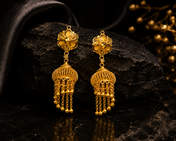 Exquisite Filigree Gold Jhumka Earrings