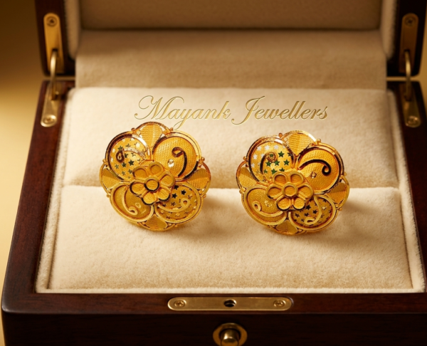 Exquisite Floral-Patterned Gold Stud Earrings
