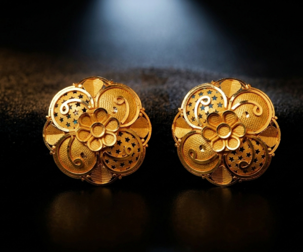 Exquisite Floral-Patterned Gold Stud Earrings
