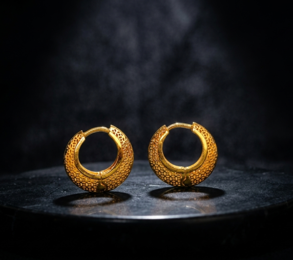Textured Semi-Circular Gold Hoop Earrings