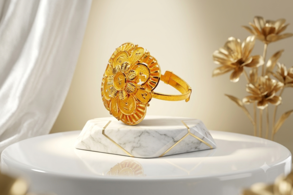 Radiant Floral Burst Gold Statement Ring