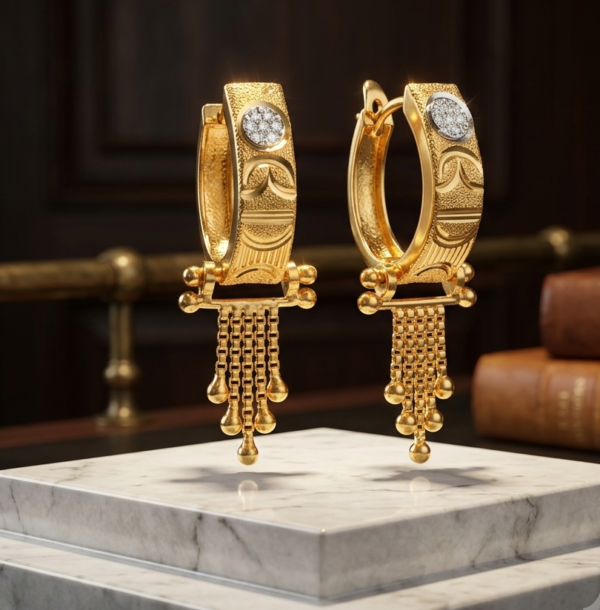 Exquisite Textured Gold Hoop Earrings with Cascading Bead Dangles