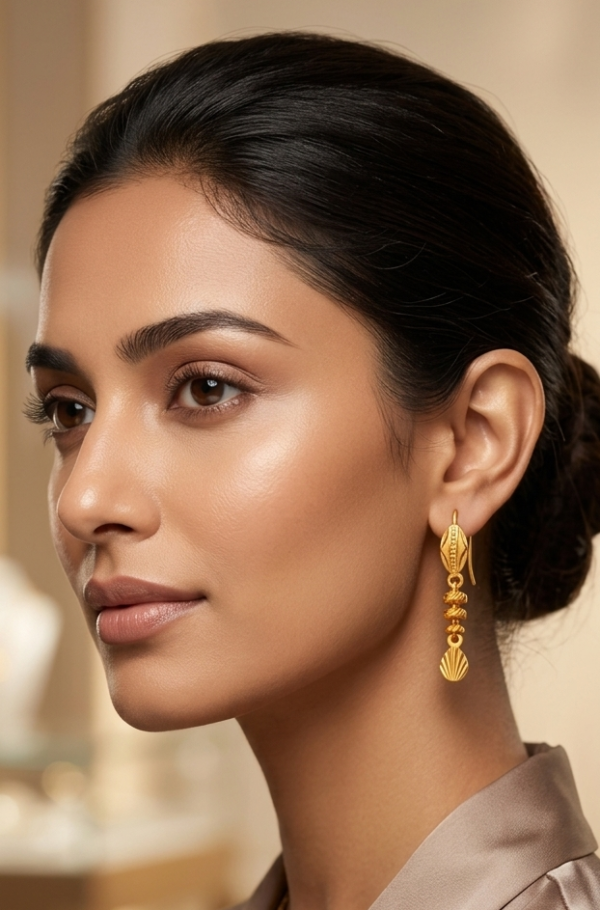 Elegant Textured Gold Drop Earrings with Cascading Discs