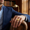 Textured Two-Tone Rectangular Gold Ring