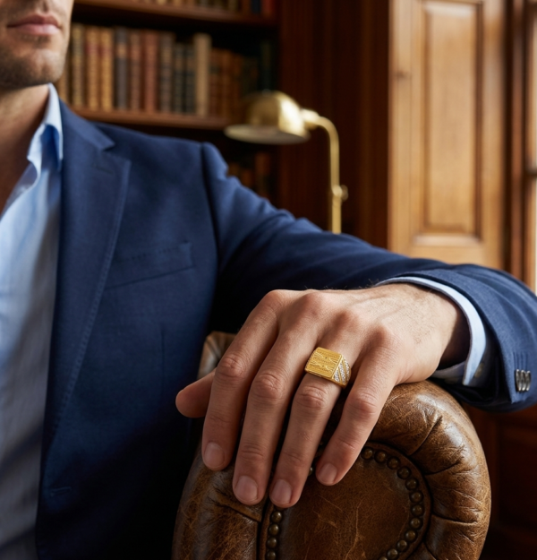 Textured Two-Tone Rectangular Gold Ring