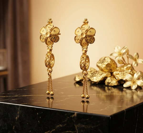 Exquisite Floral Design Gold Drop Earrings