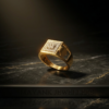 Elegant Stone-Studded Square Gold Statement Ring