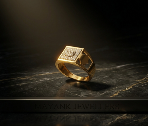 Elegant Stone-Studded Square Gold Statement Ring