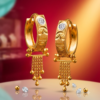 Exquisite Textured Gold Hoop Earrings with Cascading Bead Dangles