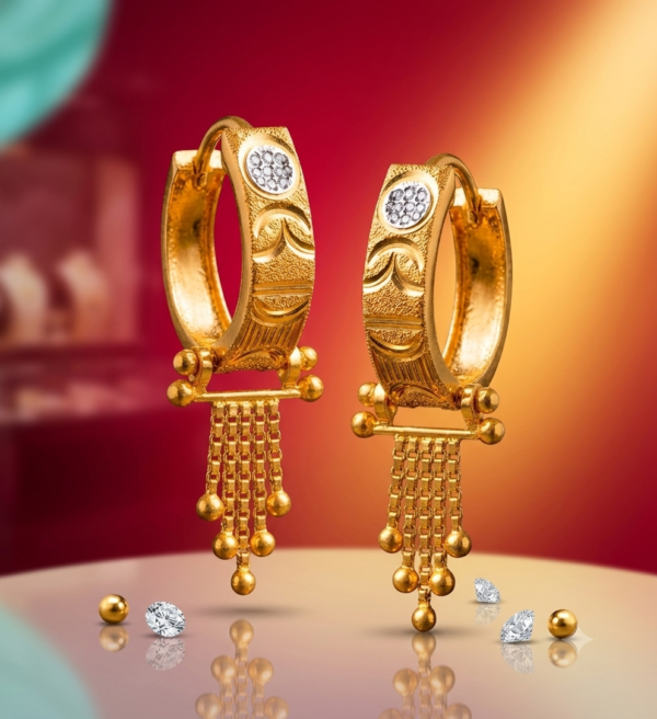 Exquisite Textured Gold Hoop Earrings with Cascading Bead Dangles