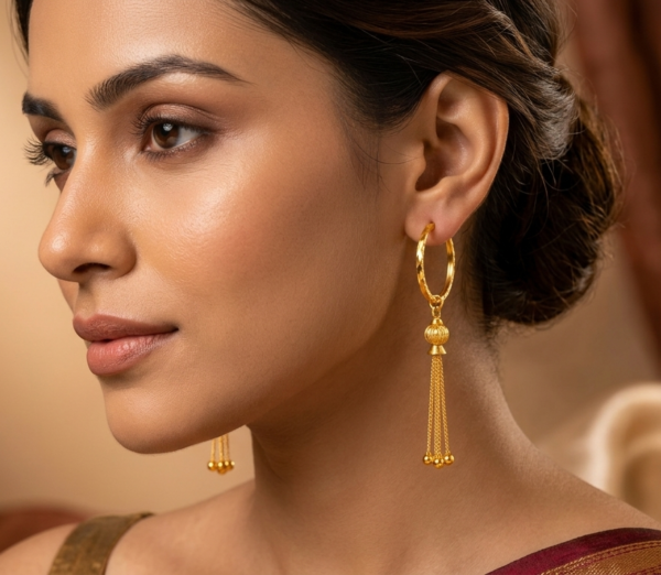 Elegant Hanging Bead Gold Hoop Earrings