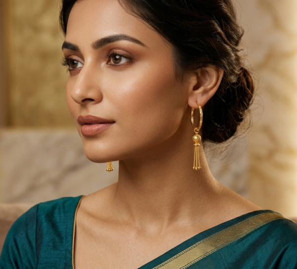 Elegant Hanging Bead Gold Hoop Earrings