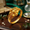 Classic Beaded Gold Band with Intricate Center Motif