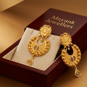 Traditional Crescent Moon Filigree Gold Drop Earrings