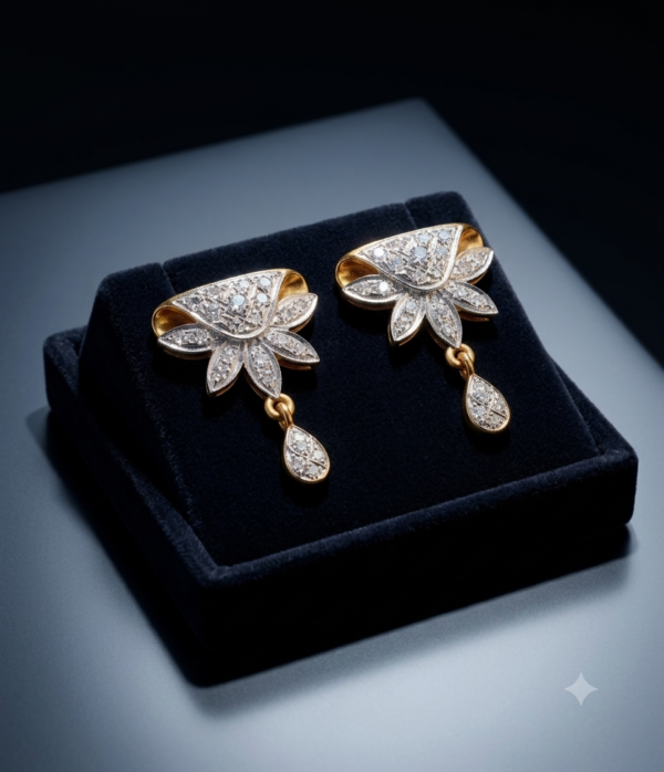 Elegant Lotus-Inspired Diamond Drop Earrings