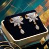Elegant Lotus-Inspired Diamond Drop Earrings