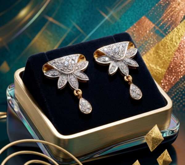 Elegant Lotus-Inspired Diamond Drop Earrings