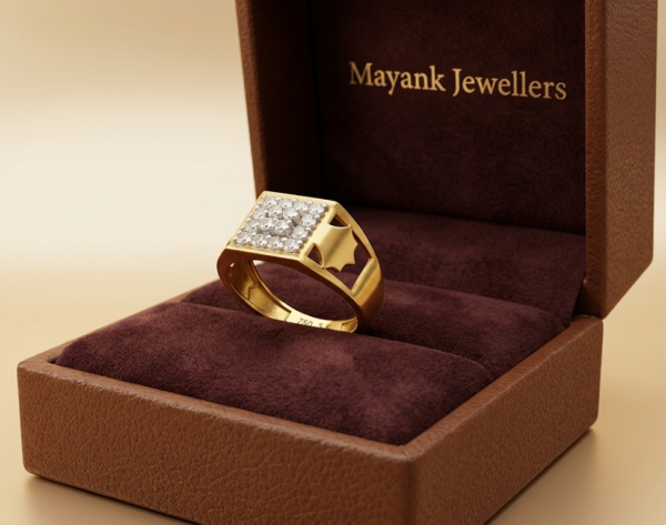 Elegant Stone-Studded Square Gold Statement Ring