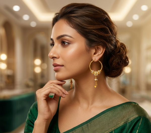 Elegant Textured Filigree Gold Hoop Earrings