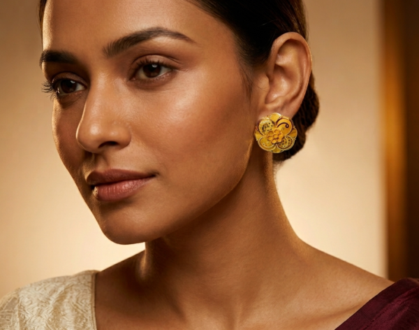 Exquisite Floral-Patterned Gold Stud Earrings
