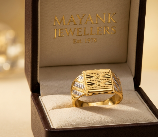 Textured Two-Tone Rectangular Gold Ring