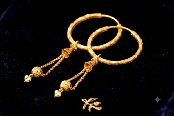 Elegant Textured Gold Hoop Dangler Earrings