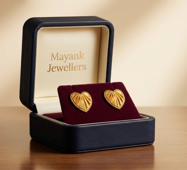 Radiant Heart-Shaped Sunray Gold Studs