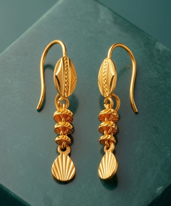 Elegant Textured Gold Drop Earrings with Cascading Discs