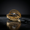 Artistic Filigree Leaf-Inspired Gold Ring