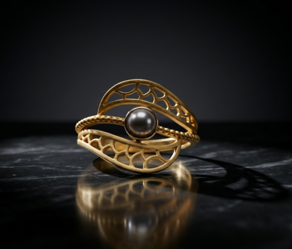 Artistic Filigree Leaf-Inspired Gold Ring
