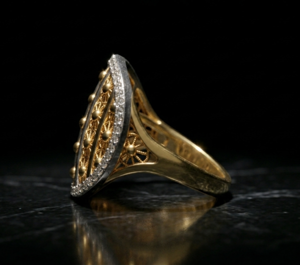 Radiant Lattice-Design Two-Tone Statement Ring