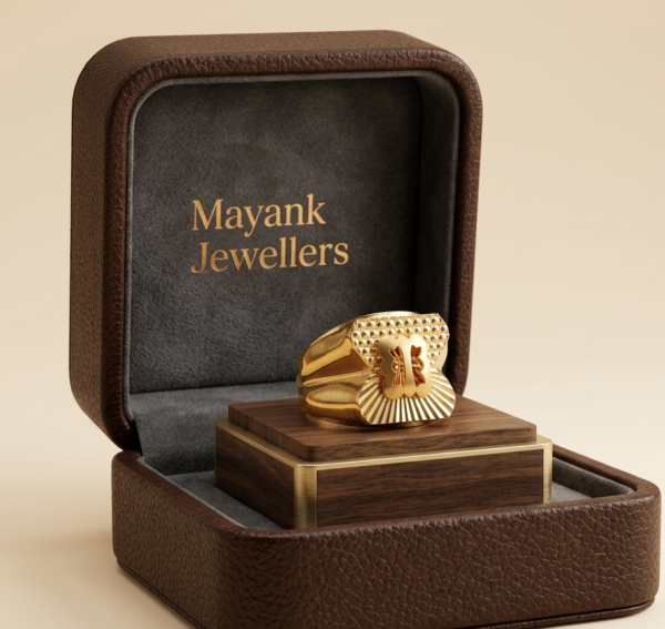 Artisan Monogrammed Textured Gold Ring