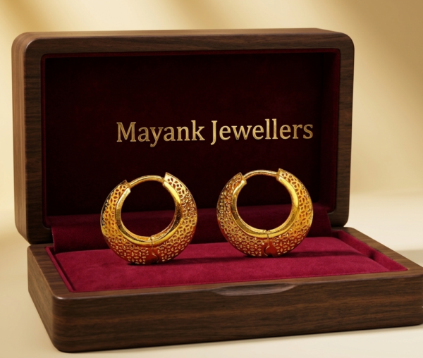 Textured Semi-Circular Gold Hoop Earrings