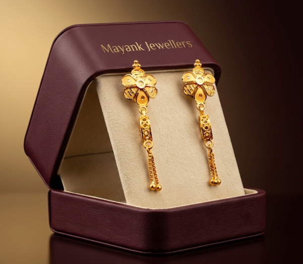 Exquisite Floral Design Gold Drop Earrings