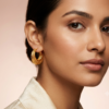 Textured Semi-Circular Gold Hoop Earrings