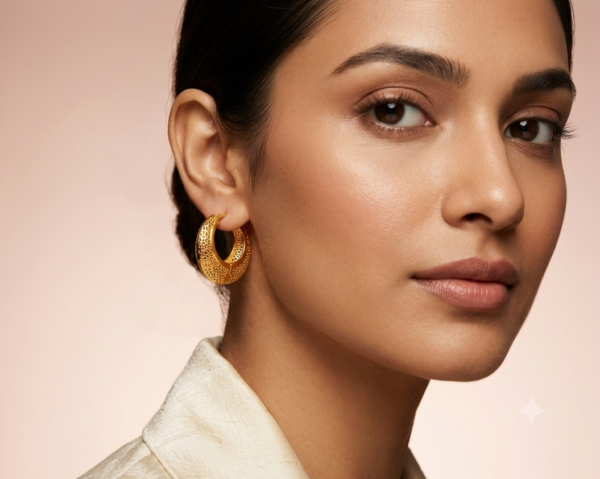 Textured Semi-Circular Gold Hoop Earrings