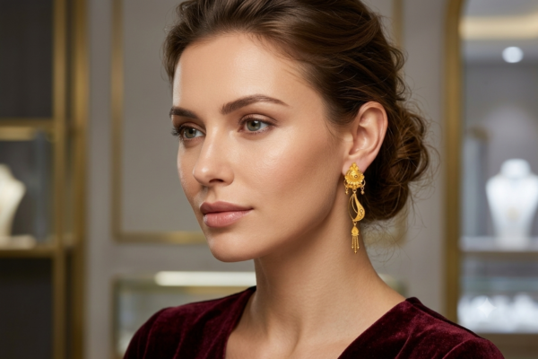 Elegant Traditional Filigree Gold Drop Earrings