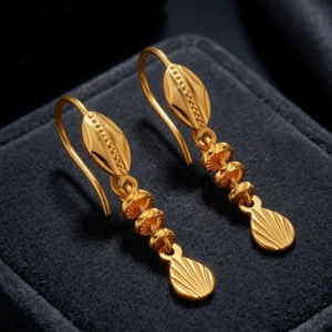Elegant Textured Gold Drop Earrings with Cascading Discs