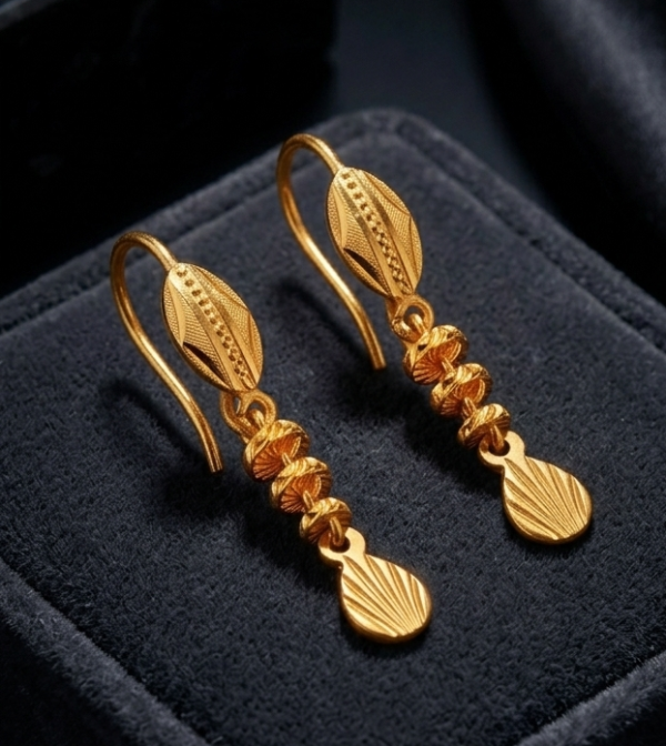 Elegant Textured Gold Drop Earrings with Cascading Discs