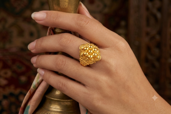 Elegant Cluster Bead Gold Statement Ring