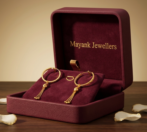 Elegant Hanging Bead Gold Hoop Earrings