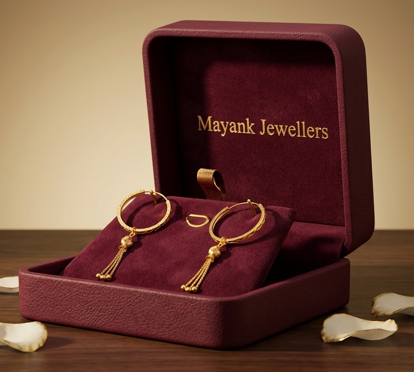 Elegant Hanging Bead Gold Hoop Earrings