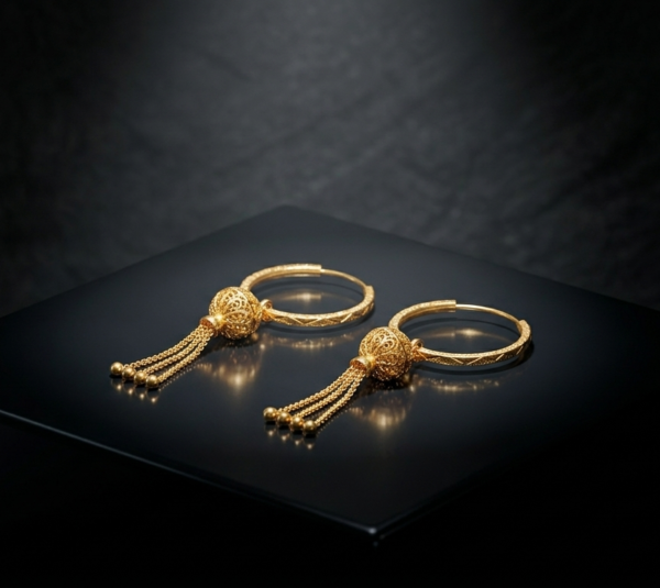 Elegant Hanging Bead Gold Hoop Earrings